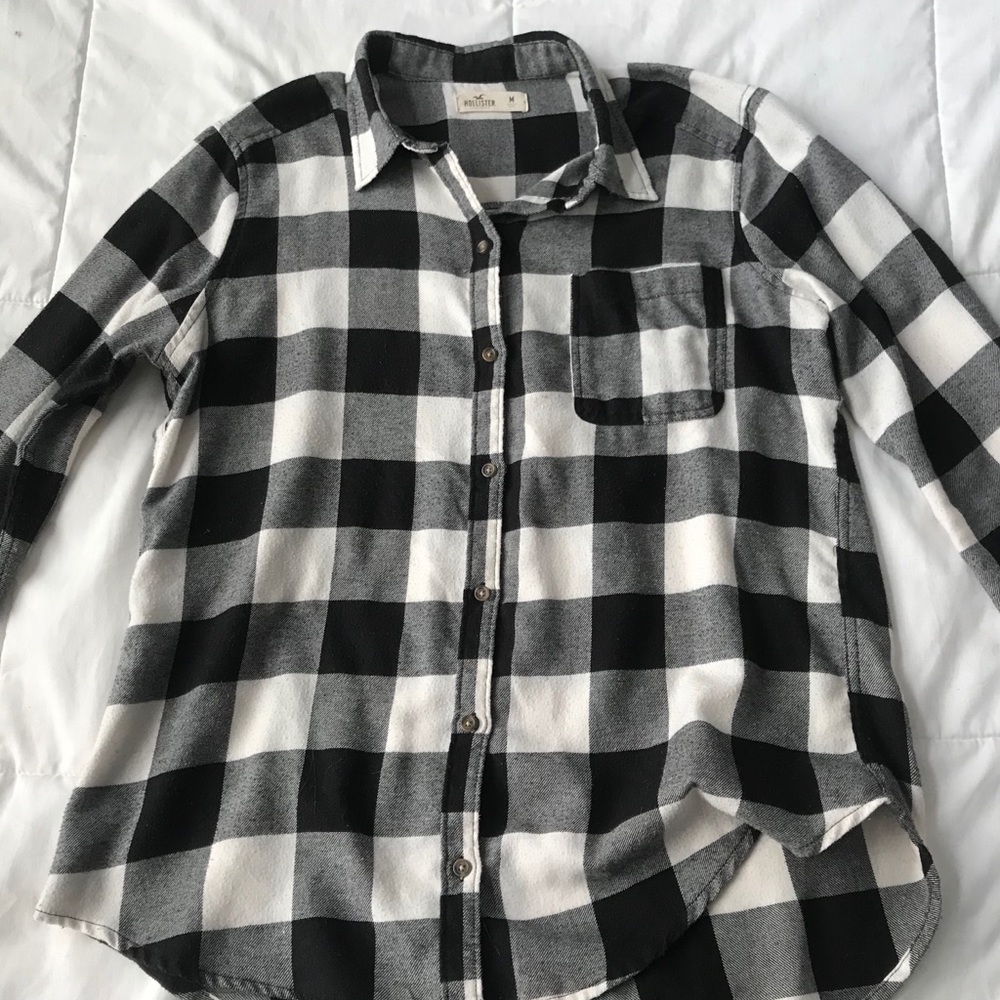 Hollister Black and White Checkered Flannel